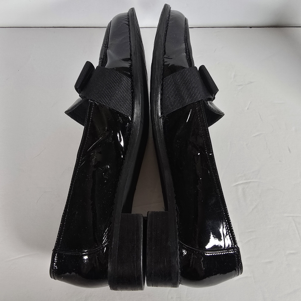 Stuart Weitzman Black Payent Leather With Grosgrain Ribbon Detail Loafers Size 8 - Picture 6 of 8
